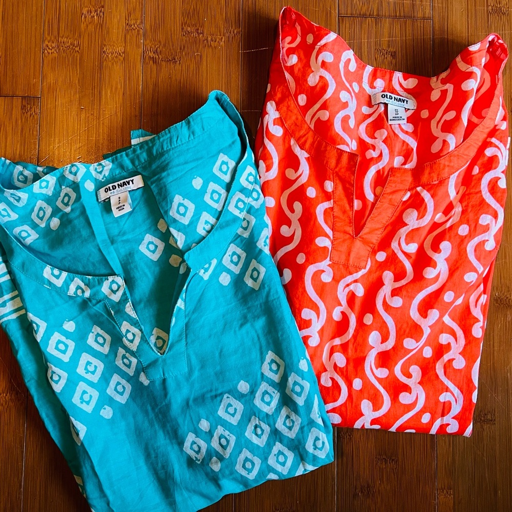 Old Navy beach cover ups bundle of two orange Sz XS blue Sz S summer2013 & 2017